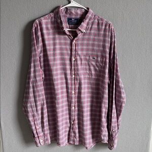 Vineyard Vines Mens Button Down Linen Blend Shirt XL Slim Fit Tucker Red‎ Plaid